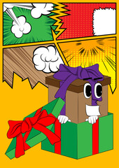 Gift Box in a gift box as a cartoon character. Holiday, Celebration surprise with happy face emotion.