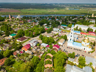 Fototapeta na wymiar Aerial view of historical center of Kashira - ancient town in Moscow region, Russia