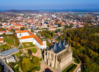 Fototapeta na wymiar Impressive view of Kutna Hora townscape and church of Saint Barbara, Czech Republic