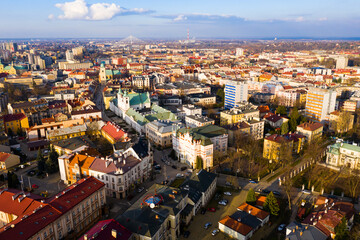 Fototapeta na wymiar Aerial view of historical part of Rzeszow town at day, Poland