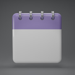 Purple paper calendar icons. 3D render minimal  note icons isolate on gray background. Realistic blank date calendar icon. 3D rendering  illustration.