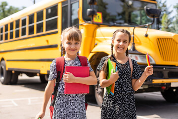 Basic school students crossing the road
