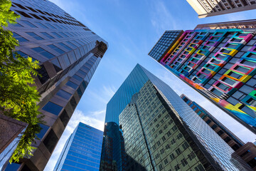 Fototapeta premium Scenic Montreal modern skyline in downtown financial and technology city center.
