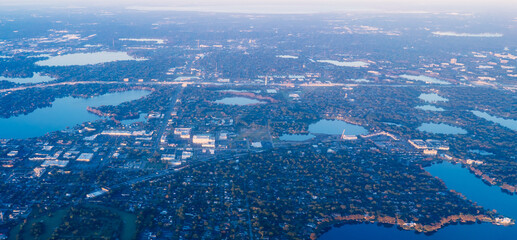 Aerial view of City of Orlando in the morning