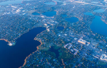 Aerial view of City of Orlando in the morning