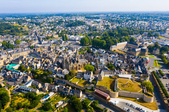 Pierre II Castle and the Basilica of Our Lady of Merciful in the city of Guingamp. France