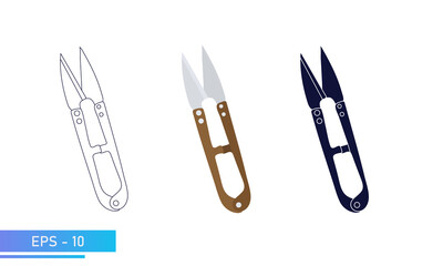 Scissors for a tailor or shoemaker. Items for the tailor shop. Vector illustration.