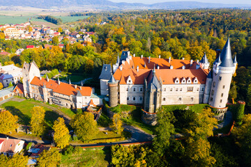 Panoramic view of medieval Zleby castle in Czech Republic