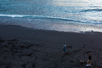 Black sand beach volcanic in Tenerife at Canary Islands