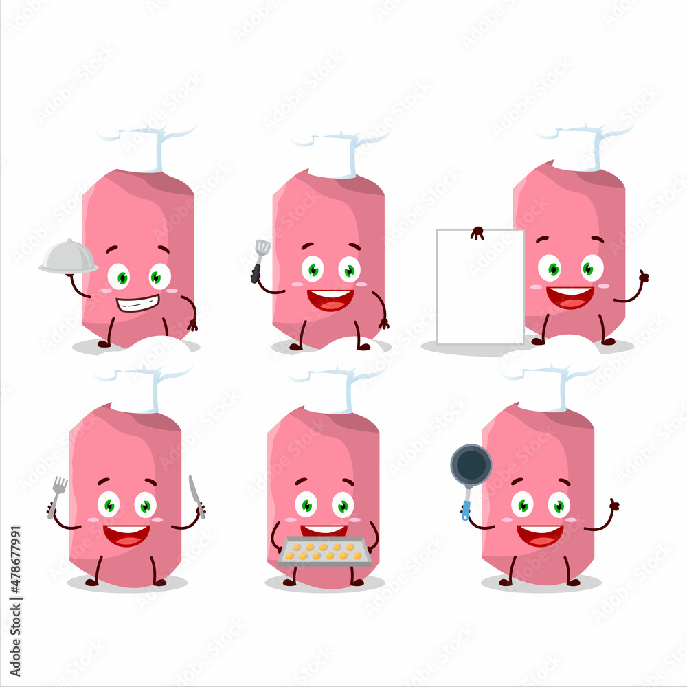 Wall mural Cartoon character of pink chalk with various chef emoticons