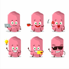 Pink Chalk cartoon character with various types of business emoticons