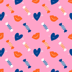 Fototapeta premium vector seamless retro pattern on the theme of valentine's day. pattern with flat style with hearts and candies