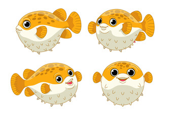Cartoon Set of Cute Puffer Fish © bazzier