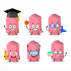 School student of pink chalk cartoon character with various expressions