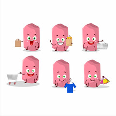 A Rich pink chalk mascot design style going shopping