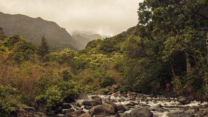 Panoramic landscape view from Iao Valley, Maui, Hawai.