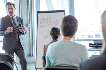 Businessman giving presentation to group in office