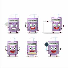 Cartoon character of purple calculator with various chef emoticons