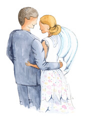 Happy family. Watercolor painting illustration. Joyful holiday