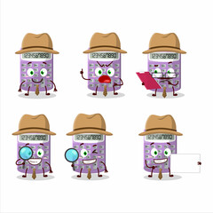Detective purple calculator cute cartoon character holding magnifying glass