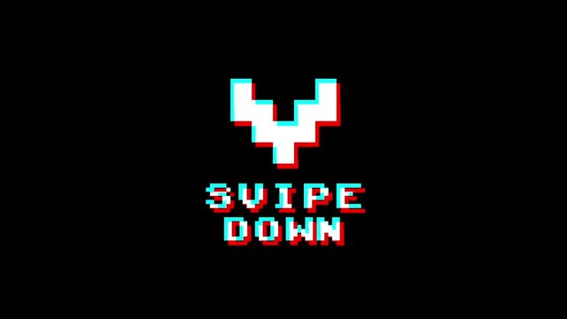 swipe down Glitch icon animated.isolated on black background.digital glitch effect.4K video.cool effect