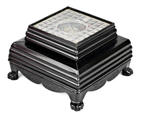 Pedestal or old buddha shelf plastic black pattern in Thailand isolated on white  background.