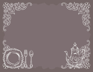 アンティーク小物と装飾のフレーム素材。ベクターイラスト素材