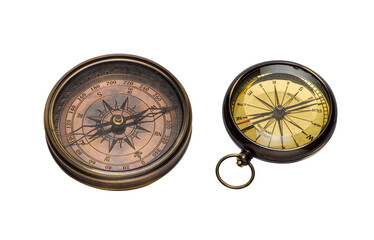 Fototapeta na wymiar 2 old antique compasses isolated on white background