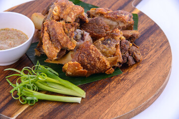 Deep fried Pork Knuckle on white background.