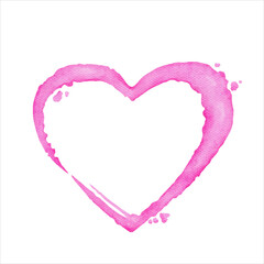 Watercolor liquid pink heart shape, Valentine element card. Vector.