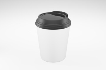 Realistic Blank paper cup with plastic lid for coffee or tea. 3D package product drinking mug mockup 