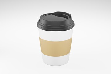 Realistic Blank paper cup with plastic lid for coffee or tea. 3D package product drinking mug mockup 