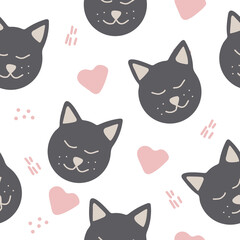 cat seamless pattern hand drawn. vector, minimalism. textiles, wallpaper, wrapping paper. cute baby print in trendy colors 2022.