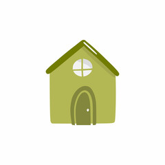 Cute doodle house in hand drawn style, design children nursery, room, clothes, map and textile cartoon vector illustration, isolated on white.