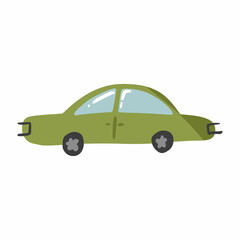 Cute doodle passenger car in hand drawn style, design children nursery, room, clothes, map and textile cartoon vector illustration, isolated on white.