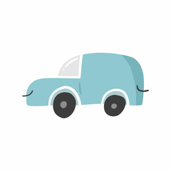 Cute doodle passenger car in hand drawn style, design children nursery, room, clothes, map and textile cartoon vector illustration, isolated on white.
