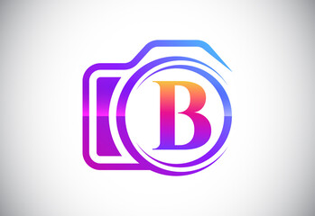Initial B monogram letter with a camera icon. Logo for photography business, and company identity