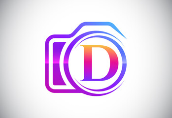 Initial D monogram letter with a camera icon. Logo for photography business, and company identity