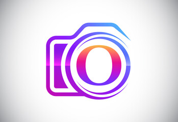 Initial O monogram letter with a camera icon. Logo for photography business, and company identity