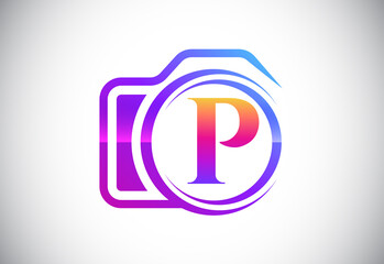 Fototapeta premium Initial P monogram letter with a camera icon. Logo for photography business, and company identity