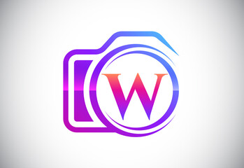 Initial W monogram letter with a camera icon. Logo for photography business, and company identity