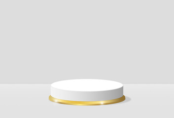 3D render minimal luxury white, Gold Cylinder circle podium in white background. concept display showcase, product, poster, banner, presentation, cosmetic. 
