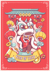 happy chinese new year chinese lion dance poster design