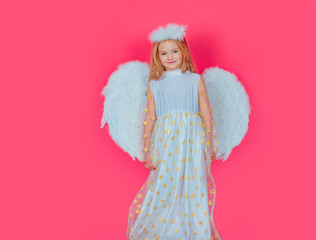 Angel children girl with white wings. Princess kids.