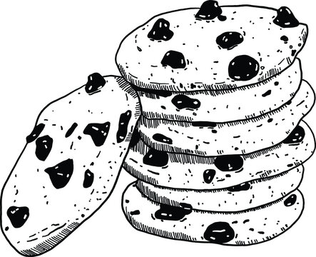 recommend clip art: Chocolate chip Cookies Baking sweet snack Hand drawn Line art Food Illustration