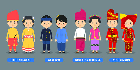 Character in Different Indonesian Traditional Costumes