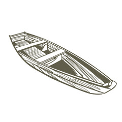 Wooden boat sketch. Drawing of a boat made of wood on a white background