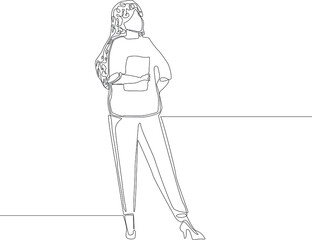 Single continuous line drawing of female presentation in front of the room. concept one line draw design graphic vector illustration