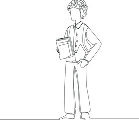 Single continuous line drawing of young man Ready to school. concept one line draw design graphic vector illustration.