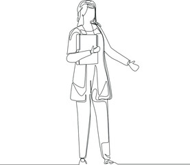 Single continuous line drawing of young beautiful doctor when her communication with patient. Professional job profession minimalist concept. Single line draw design vector graphic illustration